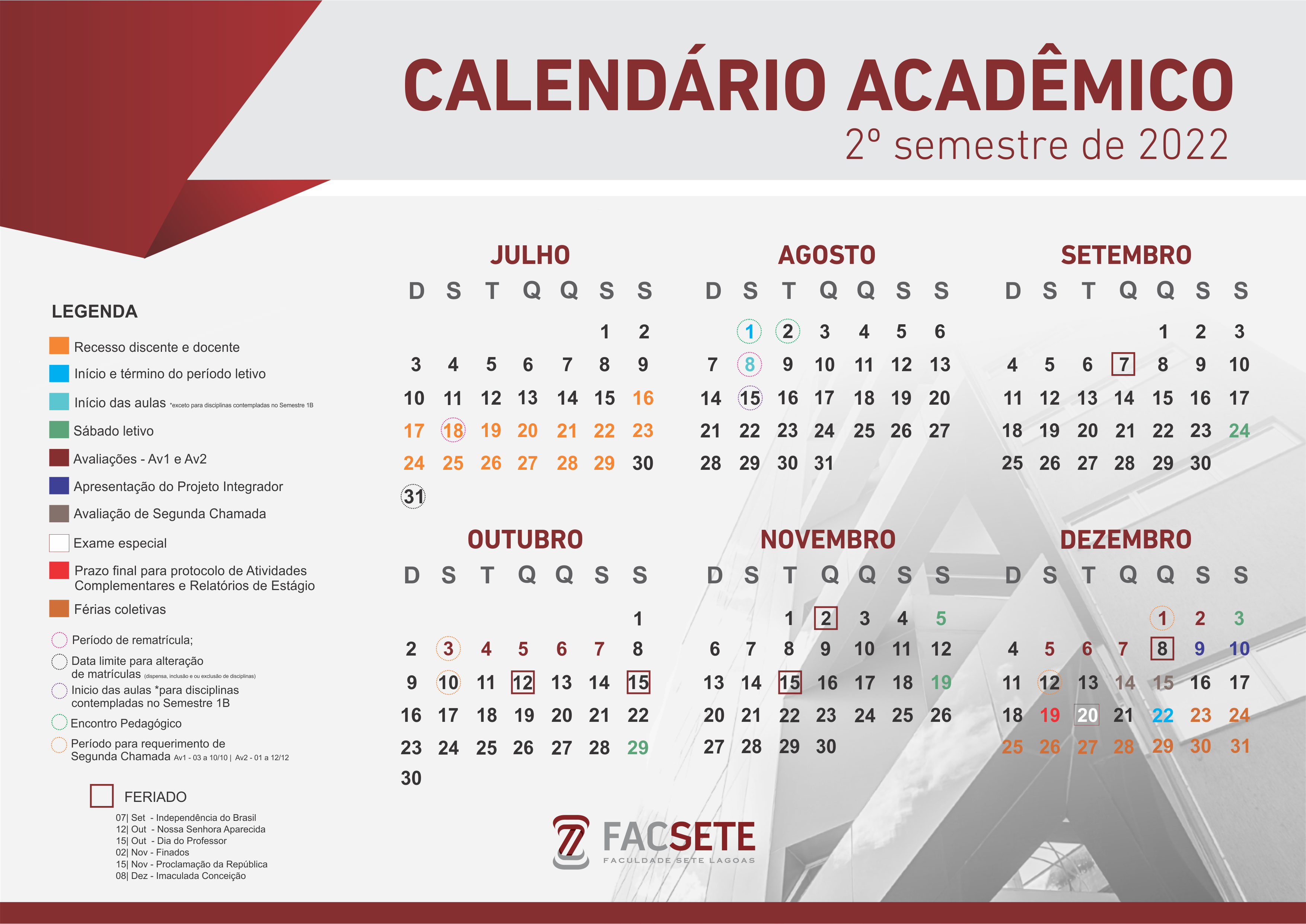 Calendário Acadêmico | Facsete Faculdade em Sete Lagoas - MG